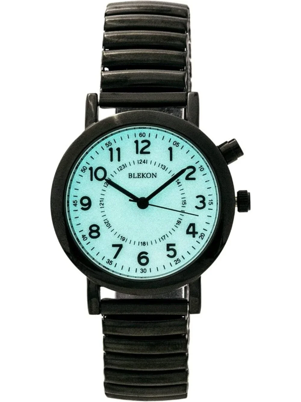 Women's Black Analog Display Push Button Glossy Expansion Band Wrist Watch